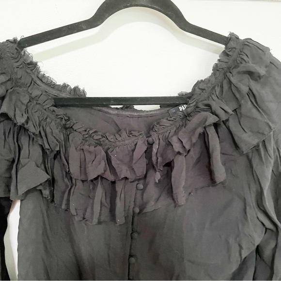 Paige Augustia Black Off the Shoulder Ruffle Blouse Size Small - Picture 5 of 9